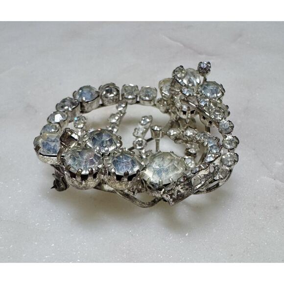 Vintage Austria Silver Tone Dimensional Rhinestone Brooch Estate Jewelry - Picture 3 of 7